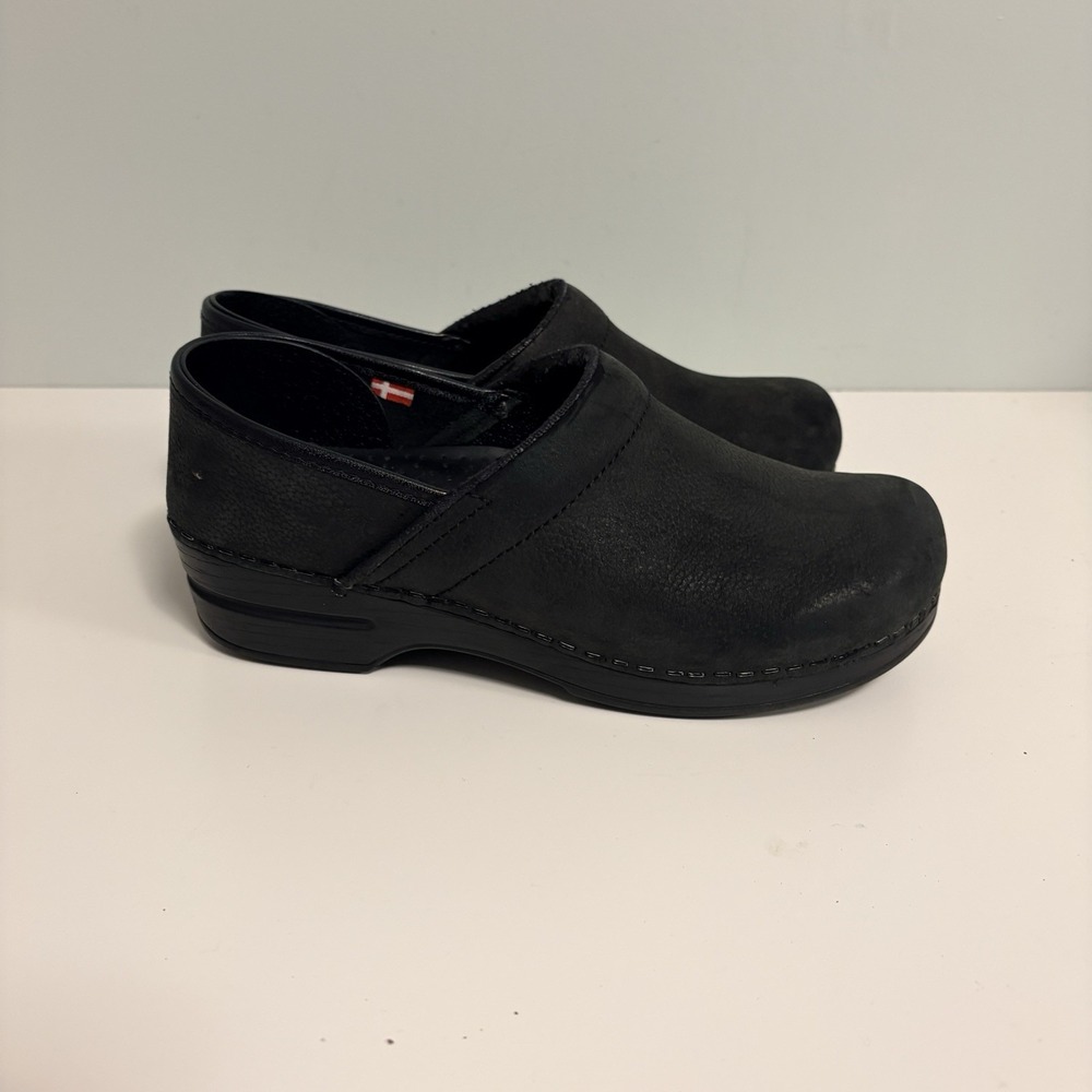 Sanita The Original Danish Clogs Black Leather Round Toe Size 38